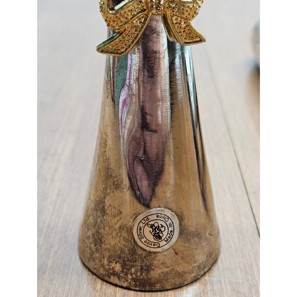 2 Silver Bud Vase Heart Shaped International Silver Company Gold Bow Davco - Picture 5 of 6